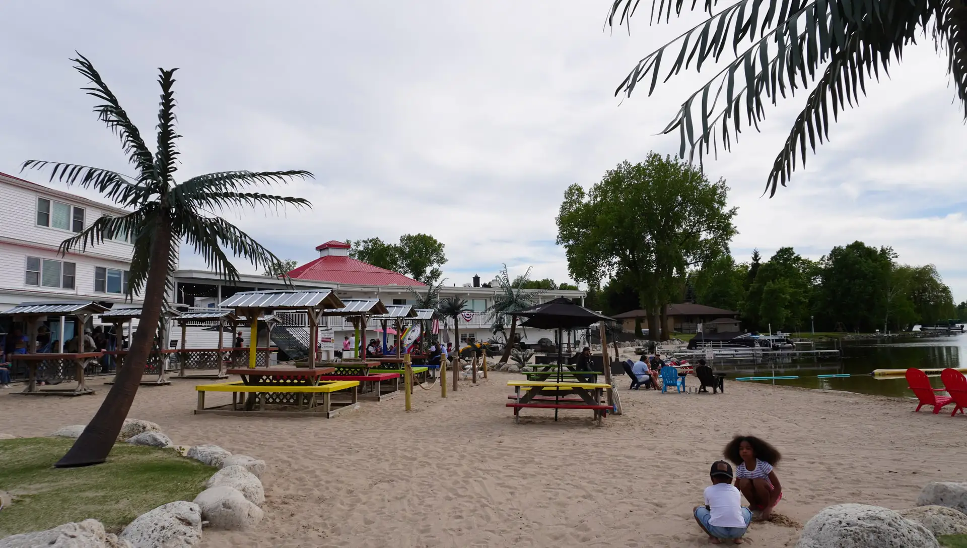 The beach and swim area from the boardwalk steps